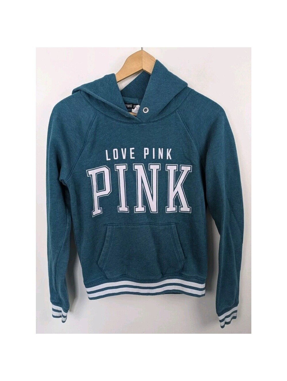 PINK Small S Green Hoodie Victoria's Secret Love Sweatshirt Y2k 2013 (4)